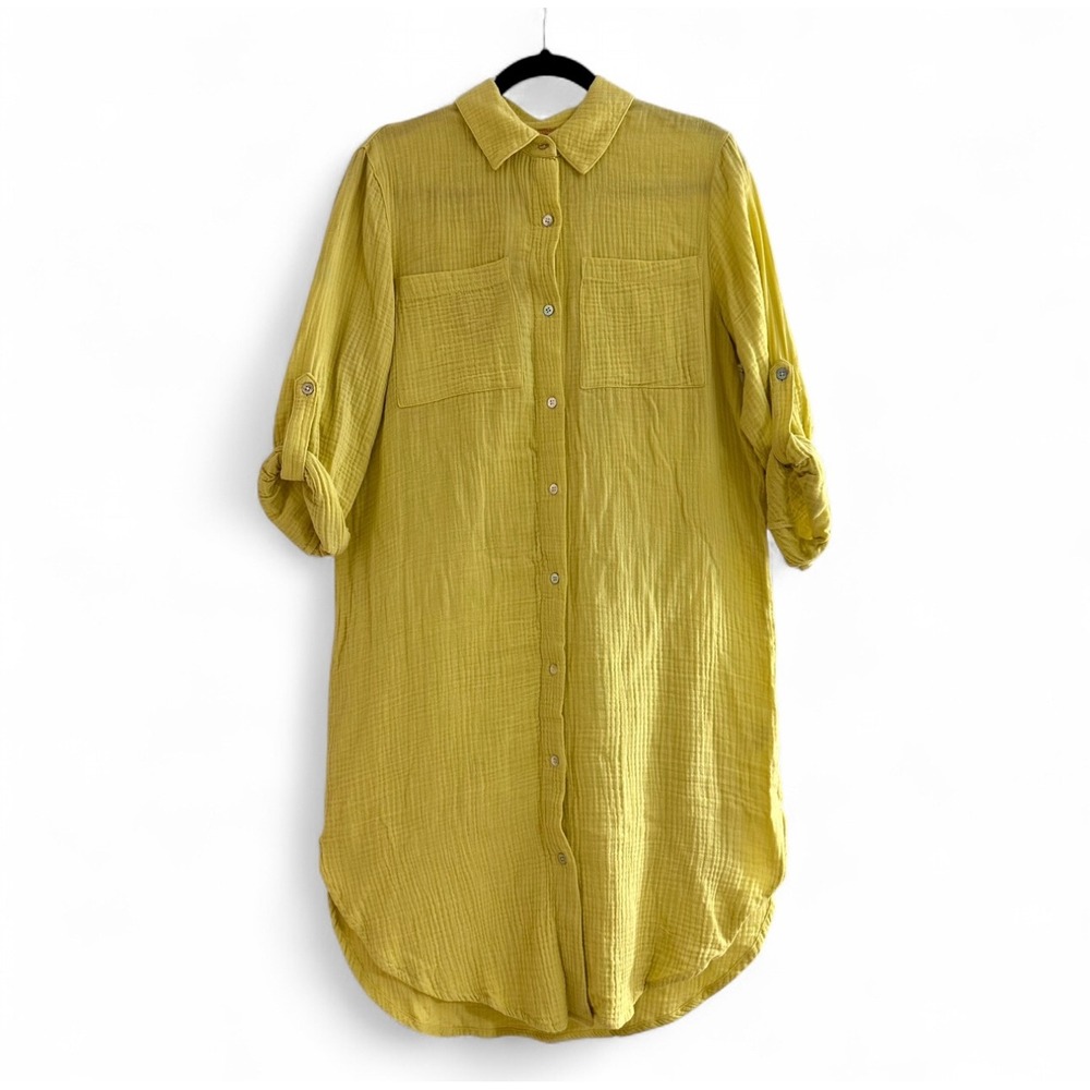 NEW Magaschoni Organic Cotton Gauze Shirt Dress Shadow Green Medium
